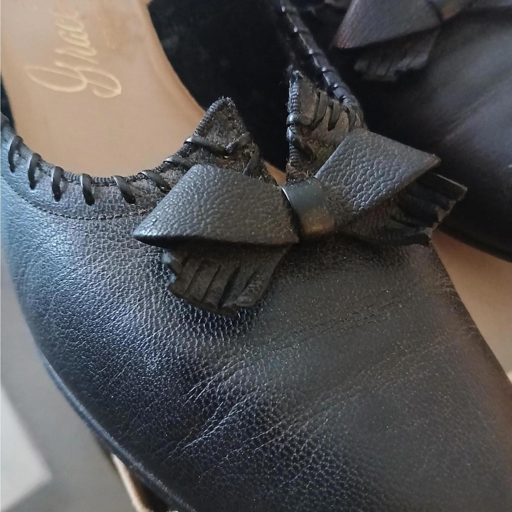 Vintage 60s black leather kitten heels size 8.5 in original box - Picture 4 of 5